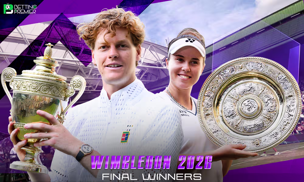 This poster features the 2026 Wimbledon champions, who competed in both the men's singles and women's singles events.