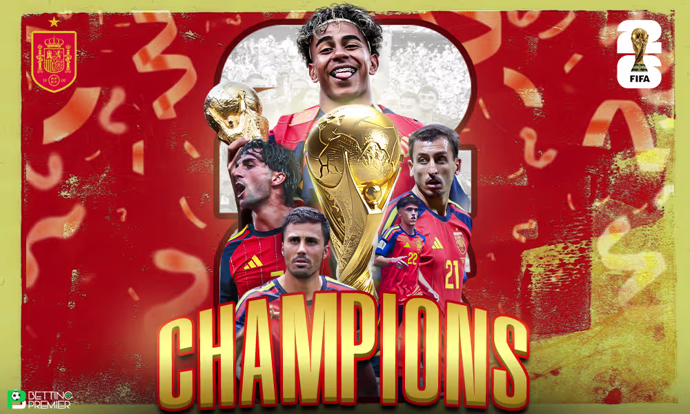 The poster reveals Spain became the Champions of the FIFA World Cup 2026.