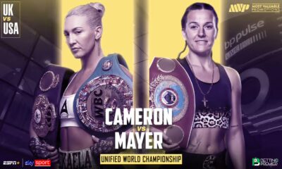 This poster shows the headline, location, and information regarding the fight between Cameron and Mayer.