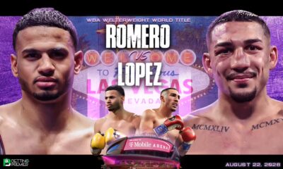 This poster features Rolando Romero and Teófimo López for their upcoming boxing matchup.