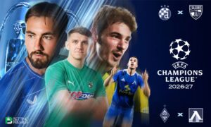 This poster denotes that the UEFA Champions League 2026-27 will feature top-tier clubs competing on the turf.