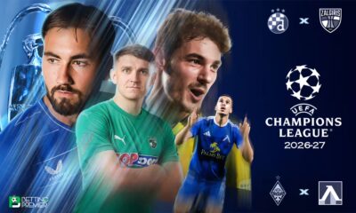 This poster denotes that the UEFA Champions League 2026-27 will feature top-tier clubs competing on the turf.