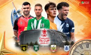 This image shows the FA Cup 2026-27 preliminary-round clashes between teams.