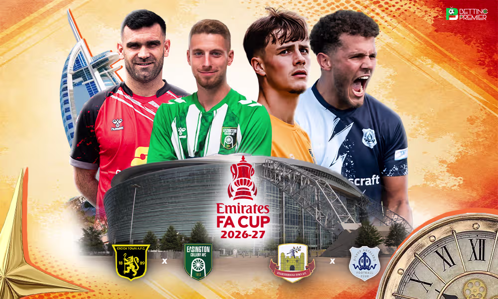 This image shows the FA Cup 2026-27 preliminary-round clashes between teams.