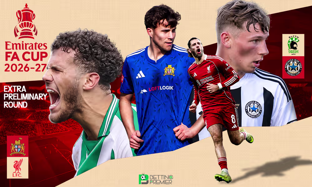The poster features the selected top 4 teams from the overall 219 ties in the FA Cup Extra Preliminary Round.