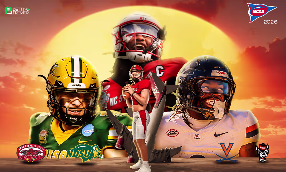 This image represents the new NCAA Division I FBS football season, featuring several team clashes on the field.