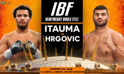 This poster features Moses Itauma vs Filip Hrgović for their upcoming boxing matchup.