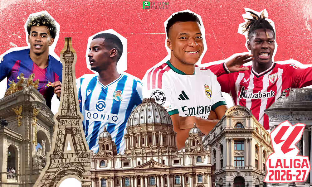 This poster shows La Liga 2026-27 teams to represent the upcoming matchups.