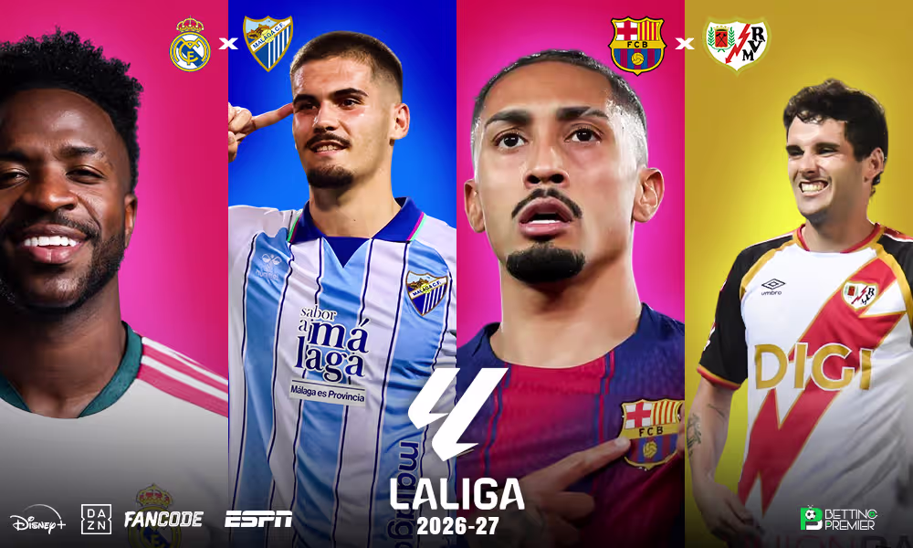 La Liga 2026-27 Matchday 3 poster featuring Barcelona and Real Madrid clashing with their underdog opponents.