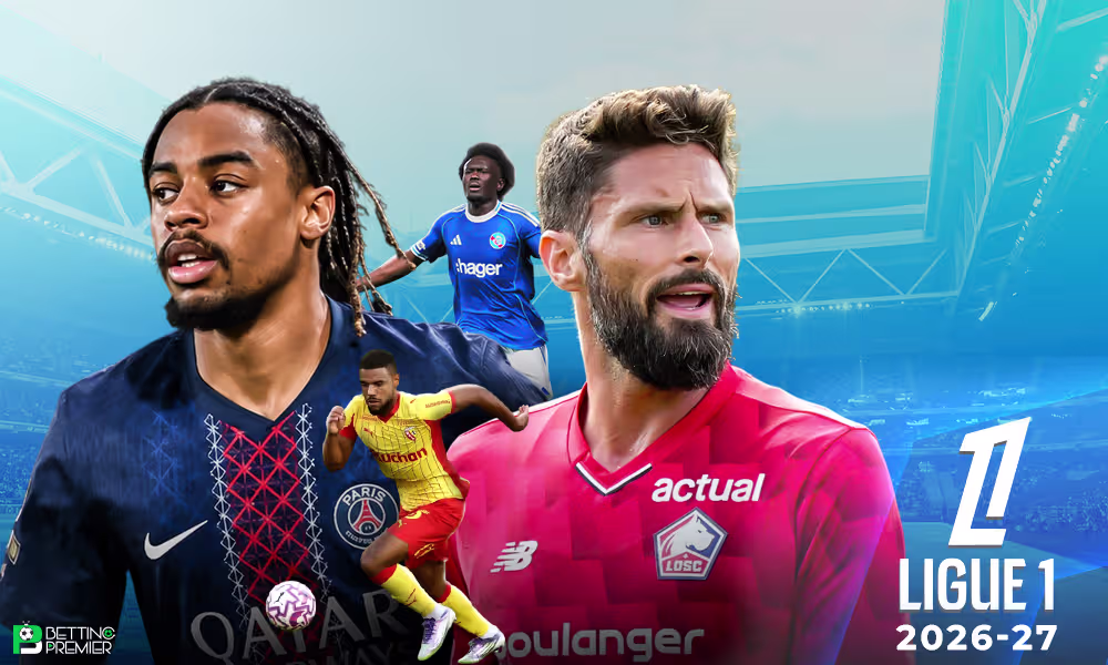 This poster shows Ligue 1 2026-27 teams to represent the upcoming matchups.