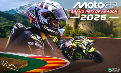 The poster shows the Aragon Grand Prix 2026 featuring several riders clashing on the track.