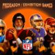 The poster shows the selected teams clashing in an NFL 2026-27 exhibition game.