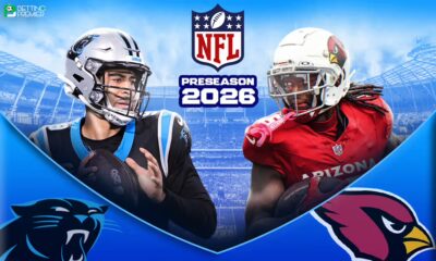 This poster denotes the NFL 2026-27 season will begin with preseason clashes between the teams in stadium performances.