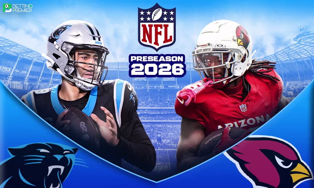 This poster denotes the NFL 2026-27 season will begin with preseason clashes between the teams in stadium performances.