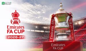 The poster highlights the FA Cup 2026-27 season with its title and its final at Wembley Stadium.