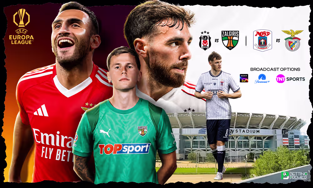 The poster features the key clash between the table-toppers and the underdogs in the UEFA Europa League 2026-27.