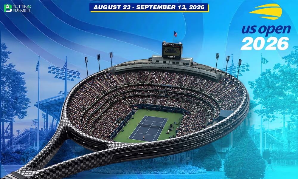 This poster marks the new era of the US Open, featuring exciting action on the court.
