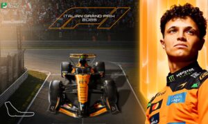 This poster denotes the F1 Italian Grand Prix 2026 featuring elite drivers' clashes on the track.