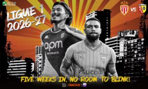 The poster features the top team clashes in Matchday 5 of the Ligue 1 2026-27 season.