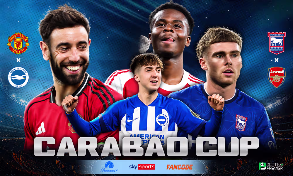 The poster features the clash of elite teams in this first match against opposites in the third round of the Carabao Cup 2026-27.