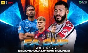 The poster features the selected top 4 matches from the overall 90 ties in the FA Cup Second Qualifying Round.
