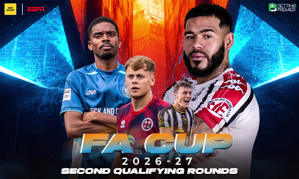 The poster features the selected top 4 matches from the overall 90 ties in the FA Cup Second Qualifying Round.