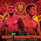 The poster shows Goodman facing challenger Nishida for the Vacant IBF Interim Junior Featherweight title.