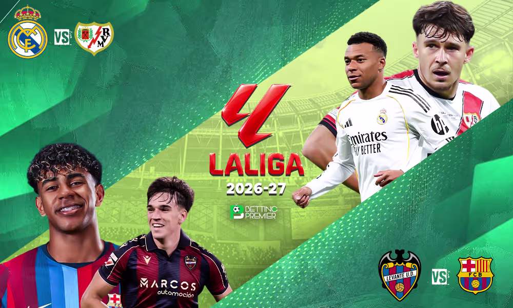 The poster represents the La Liga 2026-27 season and several clubs' head-to-head records in Spanish football.