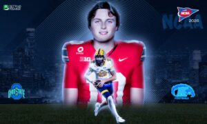 The image shows NCAA Division I FBS football 2026 featuring head-to-head clashes between two elite teams.