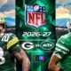 The poster shows the selected teams clashing in NFL 2026-27 second-round week games.