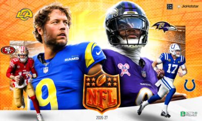 The poster shows the selected teams clashing in NFL 2026-27 first-round week games.