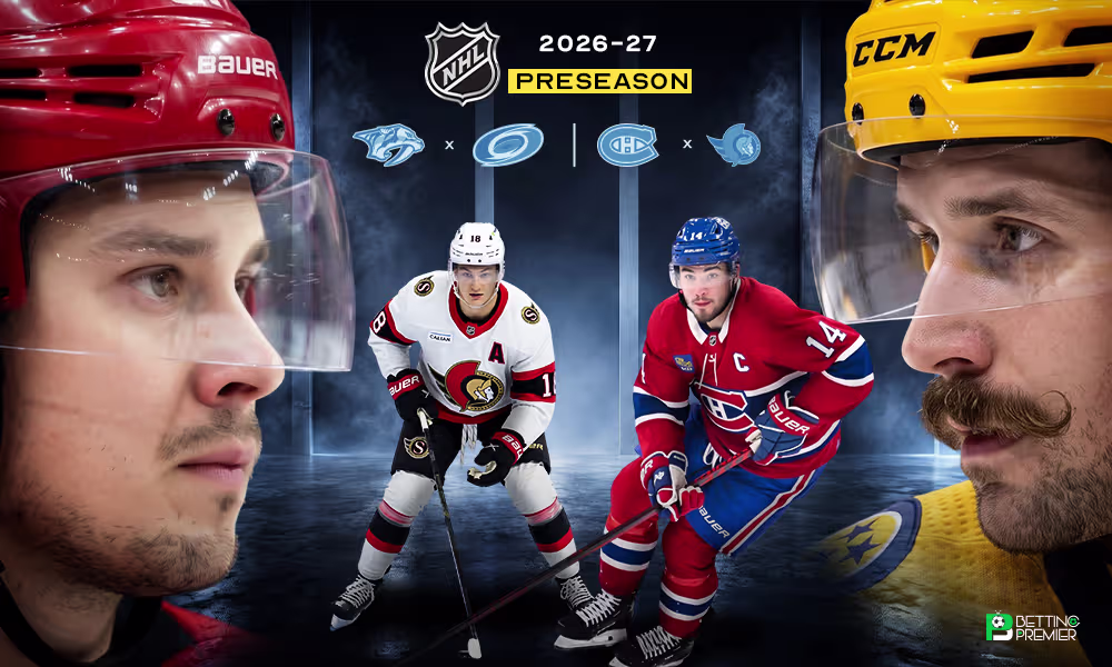 The image denotes the NHL 2026-27 clash between the top two teams meeting up on the ice.