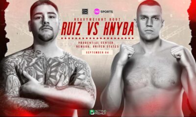 This poster highlights the 2026 boxing event featuring heavyweight contenders Andy Ruiz Jr. and Damian Knyba facing off in a highly anticipated bout.