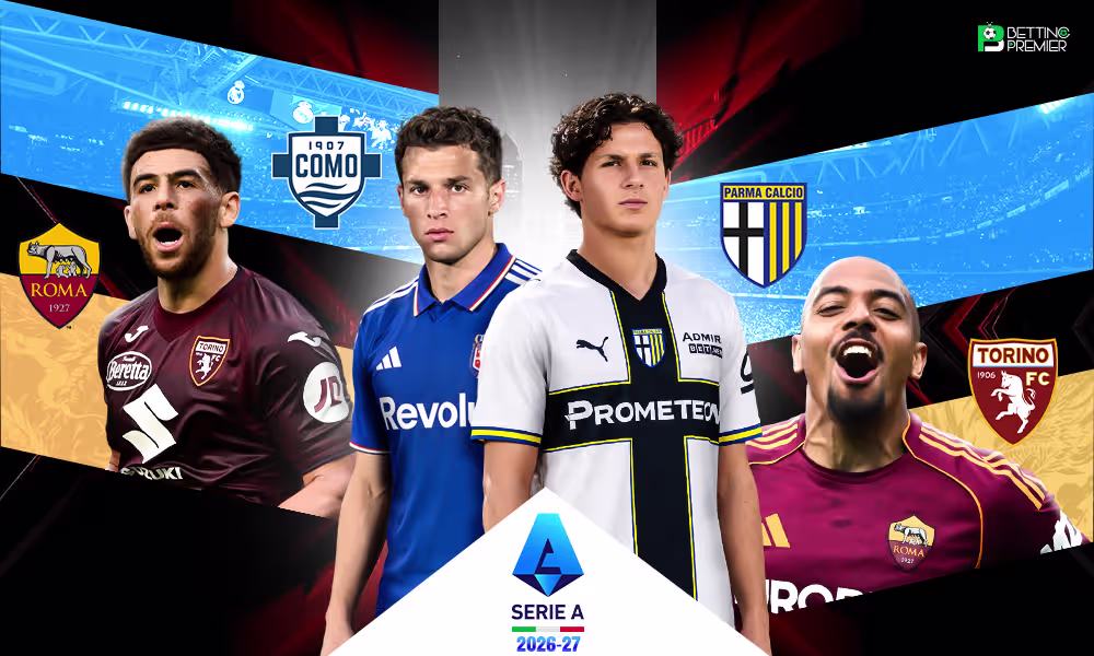 The image shows Serie A 2026-27 featuring clashes between top-tier clubs on the turf.