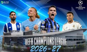 This poster denotes that the UEFA Champions League will feature several top club clashes in football.