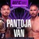 The image depicts the UFC 331 fight between Van and Pantoja 2 for the flyweight title.