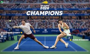 The poster denotes the 2026 US Open champions in men's and women's singles.