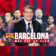 A poster of Barcelona with Joan Laporta, Messi, Pep Guardiola and other players.